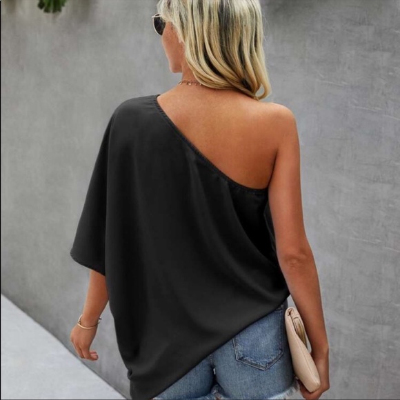 Boho one shoulder oversized solid blouse - Picture 8 of 15
